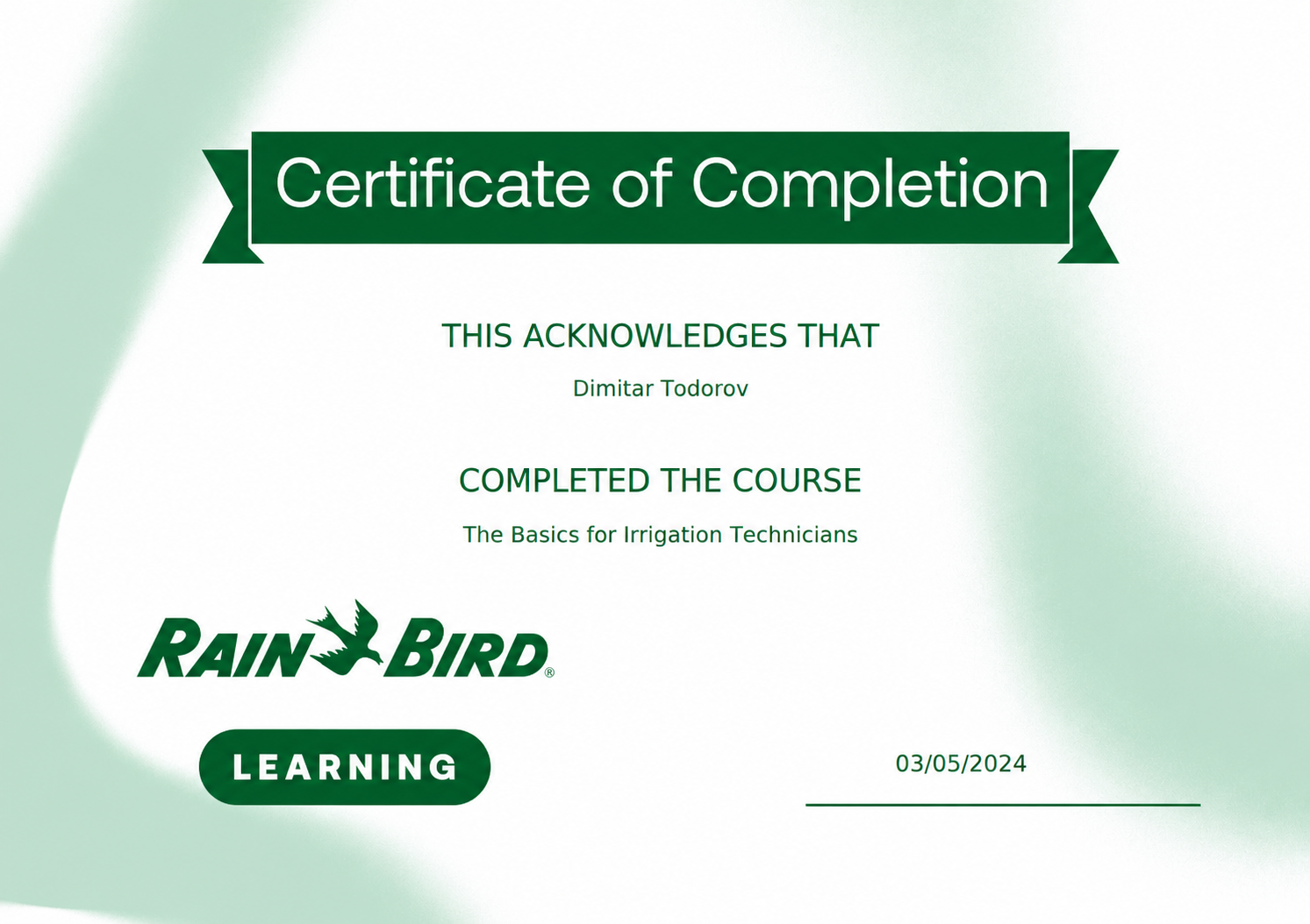 Rain Bird University The Basics of Irrigation Technicians Certificate